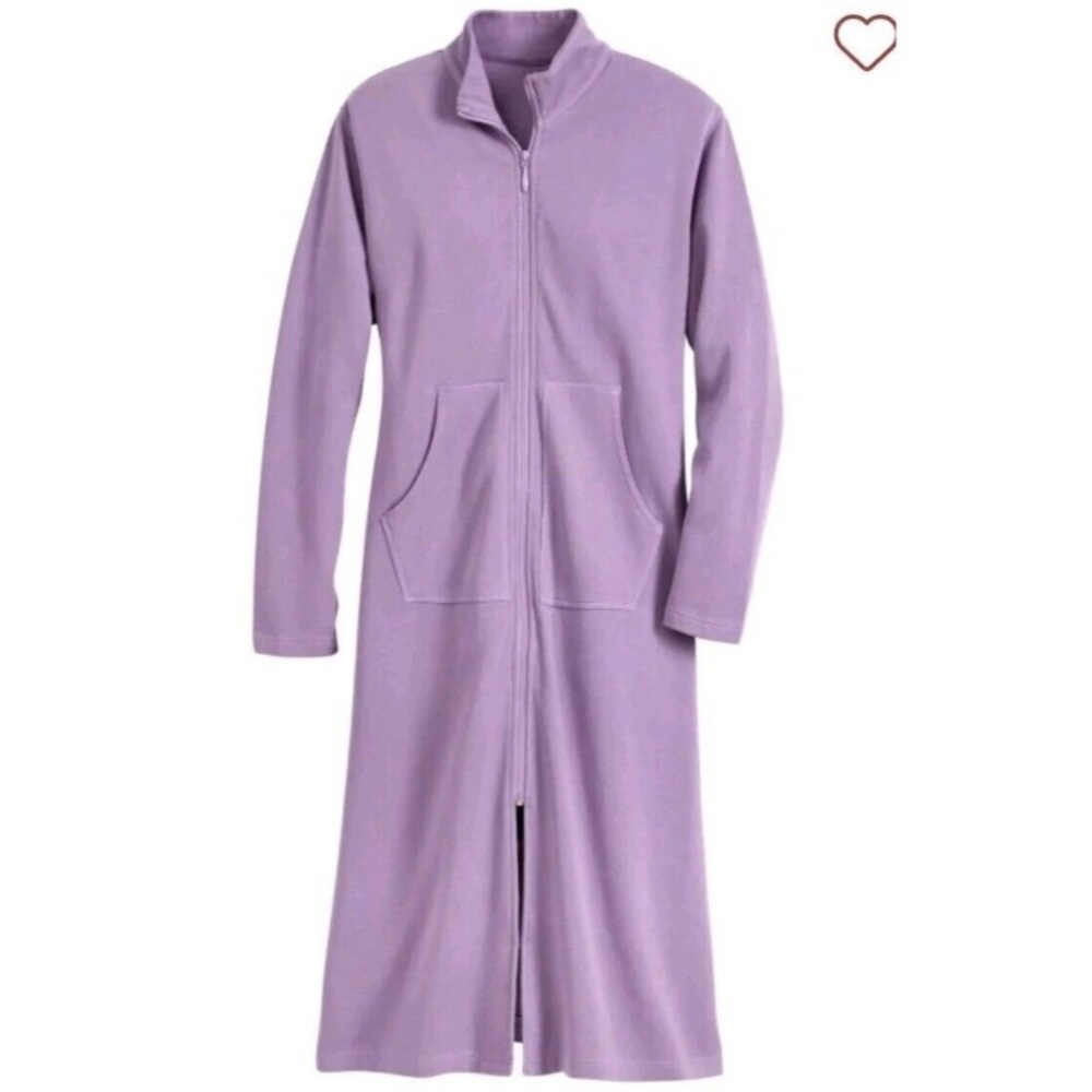 The Vermont Country Store Lavender Mini Rib Knit Front Zip Long Robe Women’s L